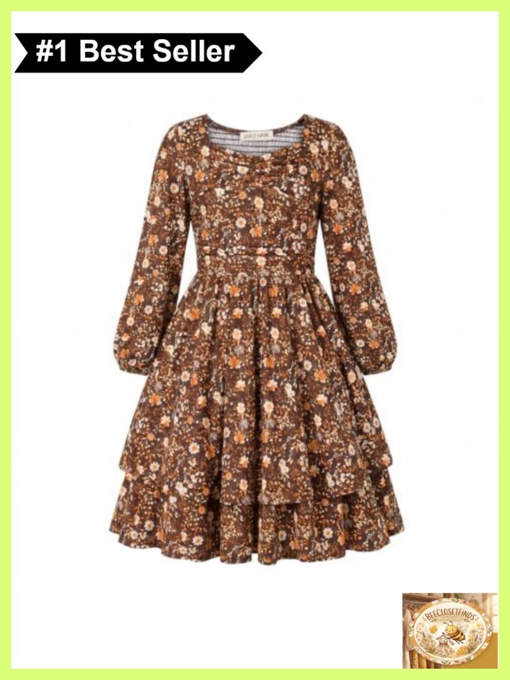 Girls Long Sleeve Floral Tiered A-Line Fall Dress Casual